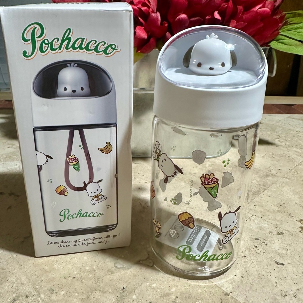 Pochacco Glass Water Bottle with Cute Design